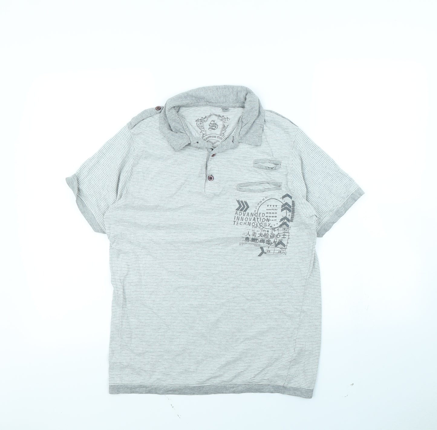 Cedar Wood State Mens Grey Striped   Polo Size S