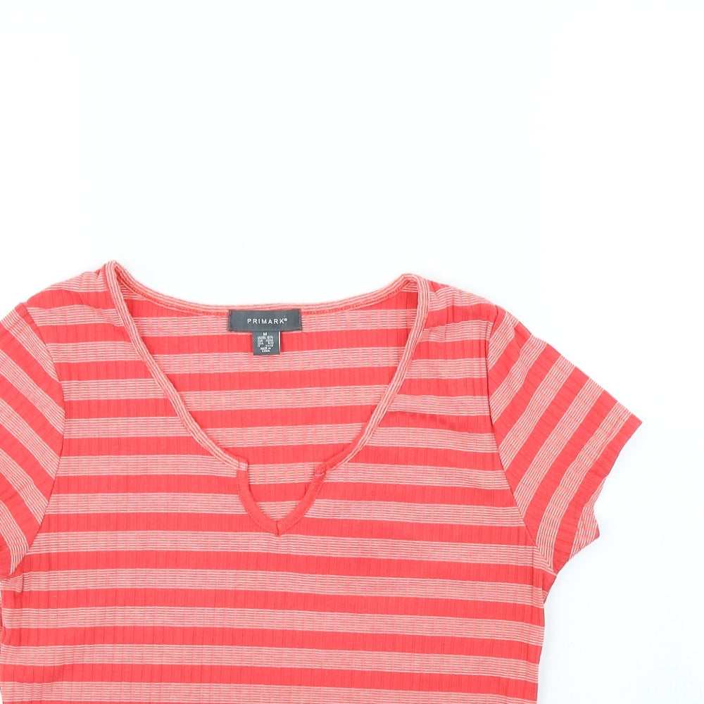 Primark Womens Red Striped  Cropped T-Shirt Size M