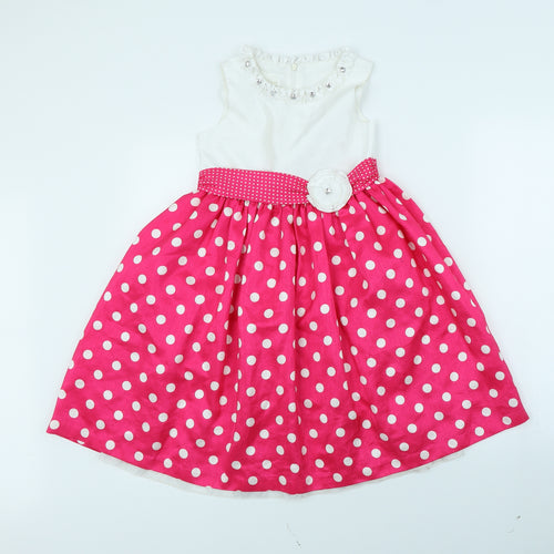 American Princess Girls Pink Polka Dot  Fit & Flare  Size 7 Years