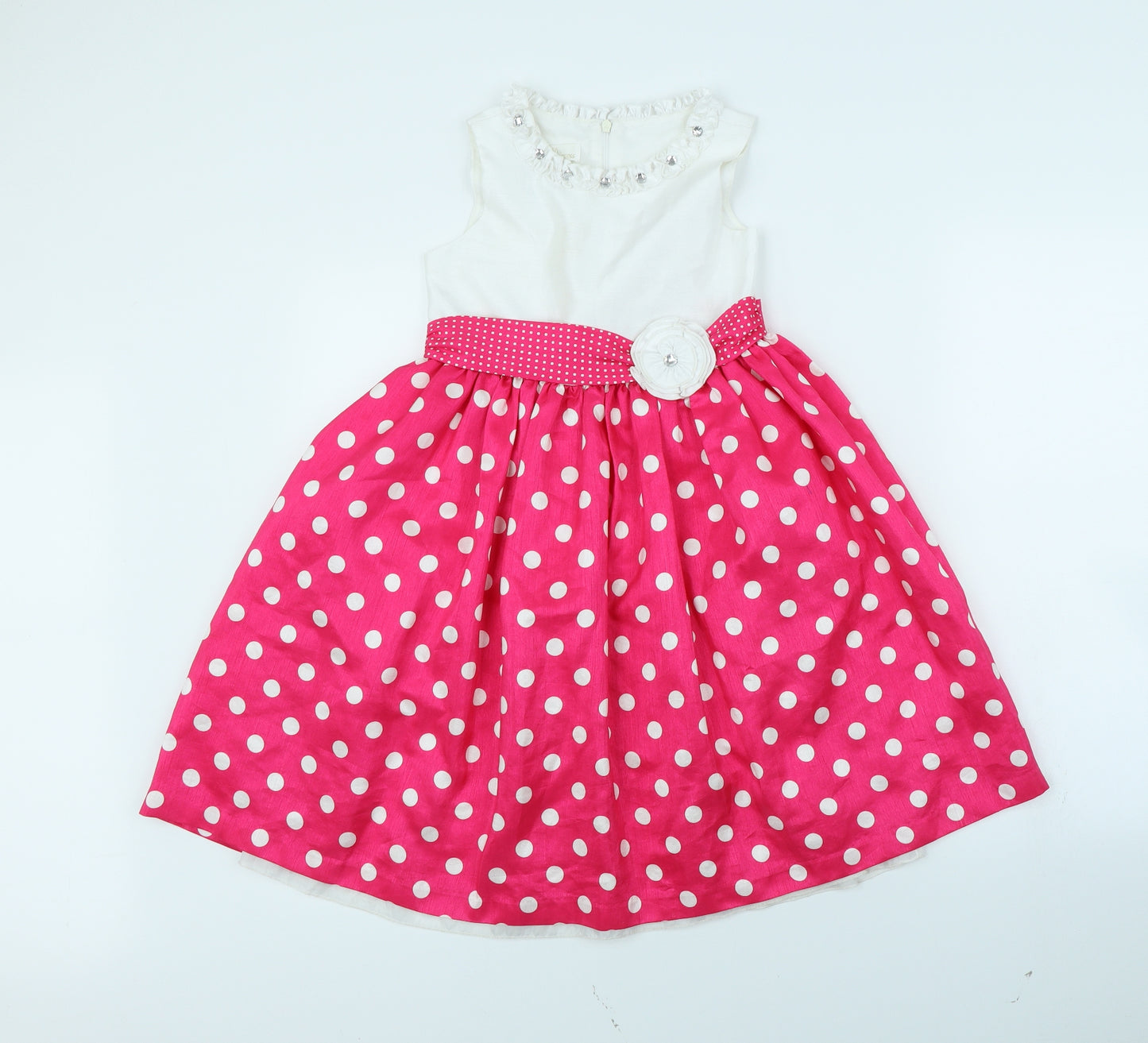 American Princess Girls Pink Polka Dot  Fit & Flare  Size 7 Years