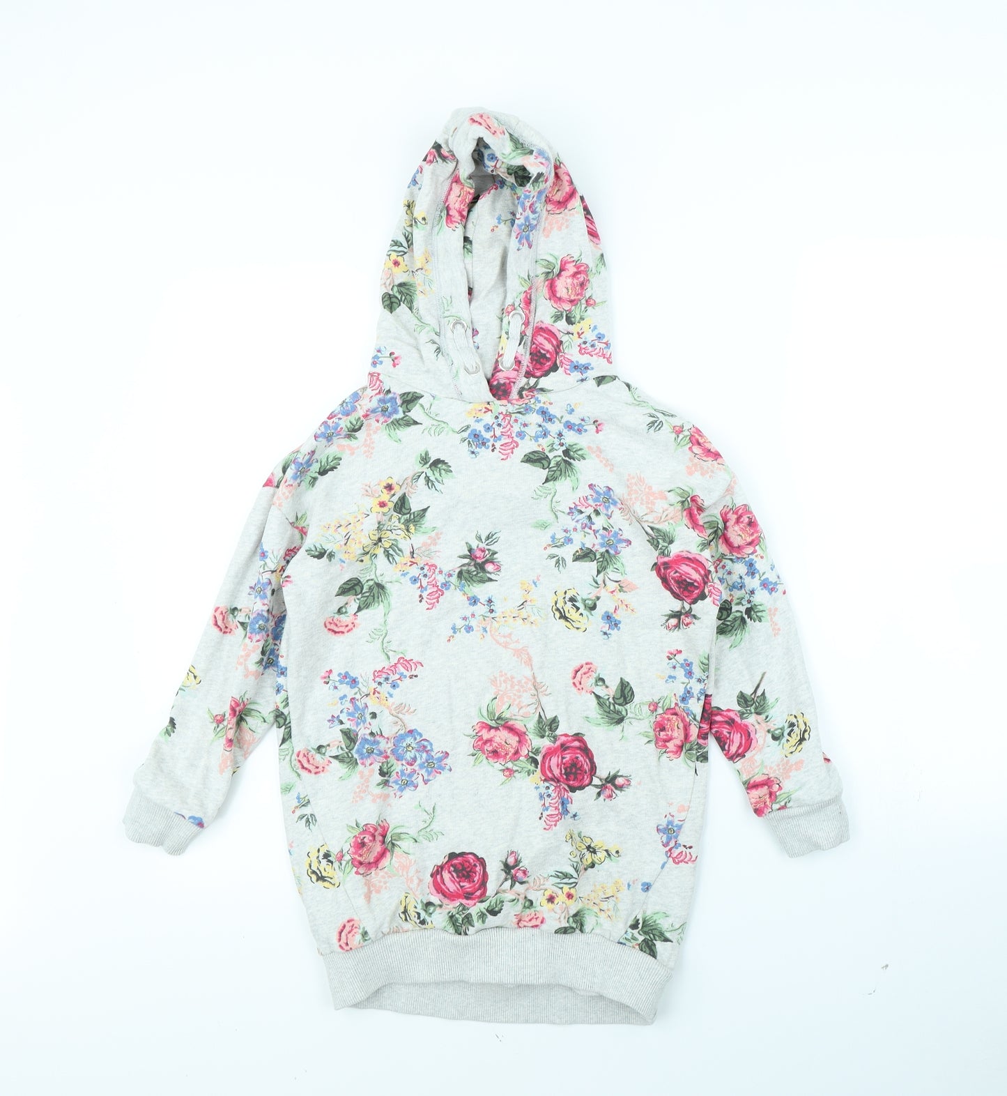NEXT Girls Grey Floral  Pullover Hoodie Size 8 Years