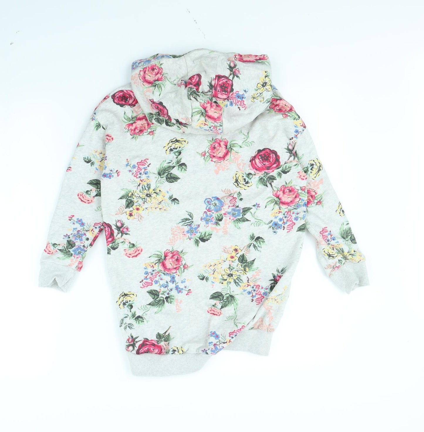 NEXT Girls Grey Floral  Pullover Hoodie Size 8 Years