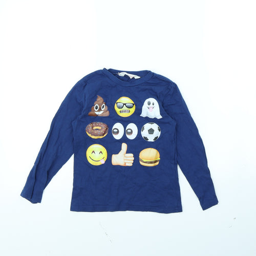 H&M Girls Blue   Basic T-Shirt Size 4 Years  - Emoji