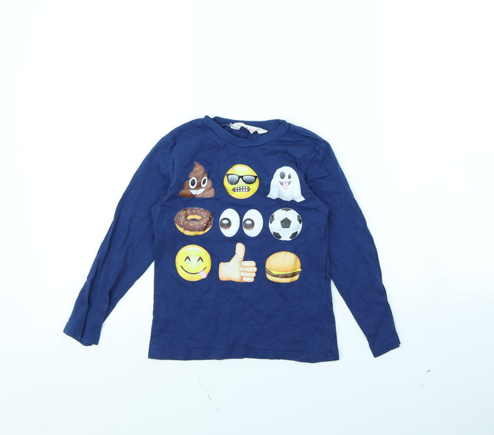 H&M Girls Blue   Basic T-Shirt Size 4 Years  - Emoji