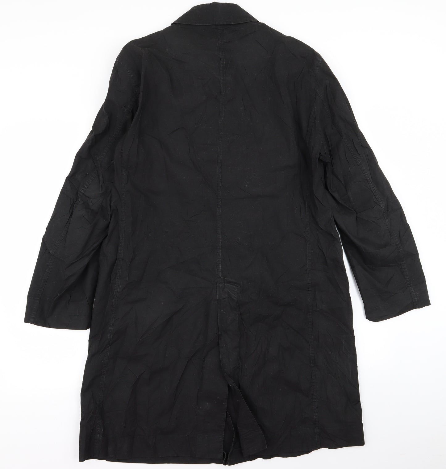 Preworn Mens Black  Rayon Overcoat Jacket Size L