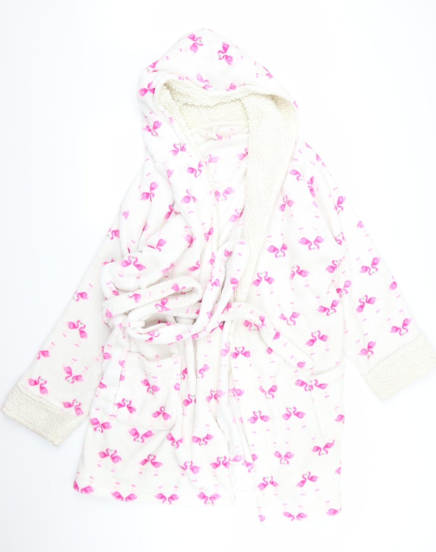 perworn Womens White Floral Rayon  Robe Size L