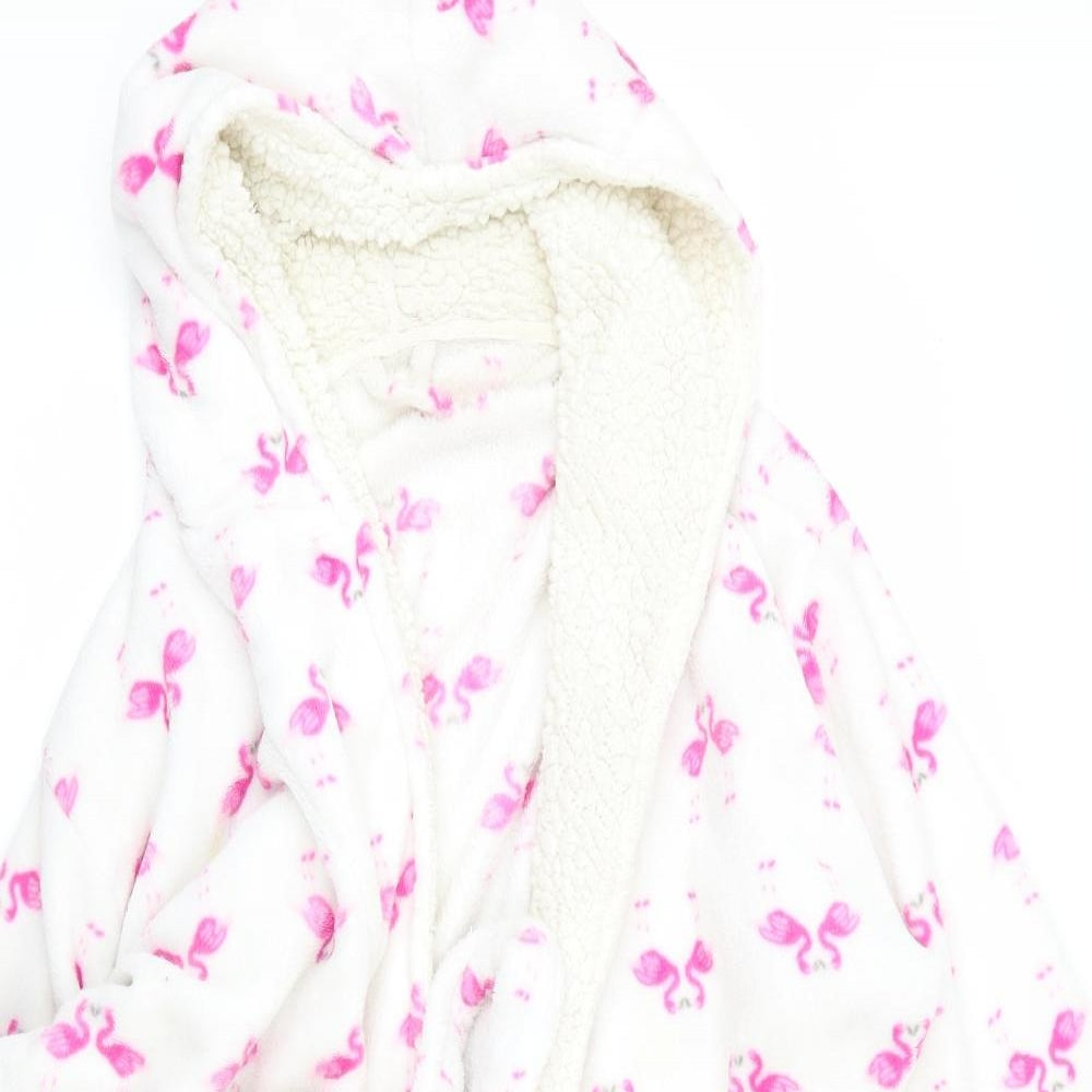 perworn Womens White Floral Rayon  Robe Size L