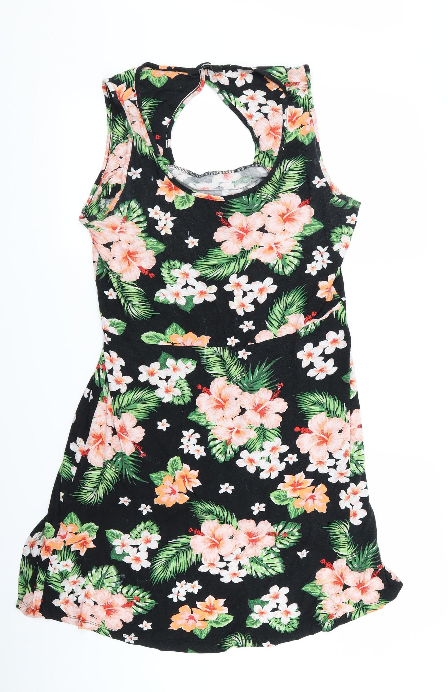 George Womens Black Floral  A-Line  Size 12