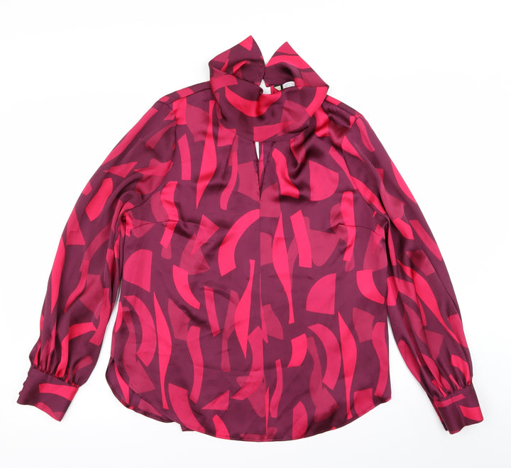 petite Womens Red Camouflage  Basic Button-Up Size 12