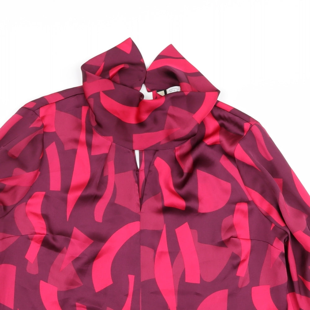 petite Womens Red Camouflage  Basic Button-Up Size 12