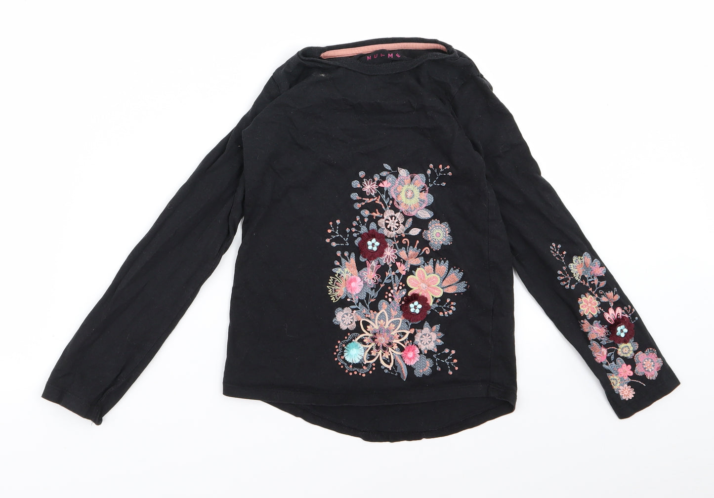 Nutmeg Girls Black   Basic T-Shirt Size 7 Years  - flowers
