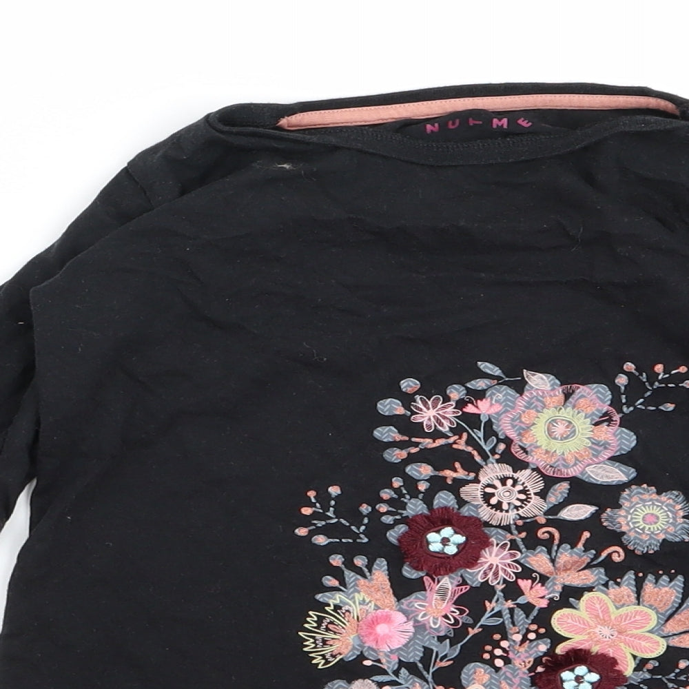 Nutmeg Girls Black   Basic T-Shirt Size 7 Years  - flowers