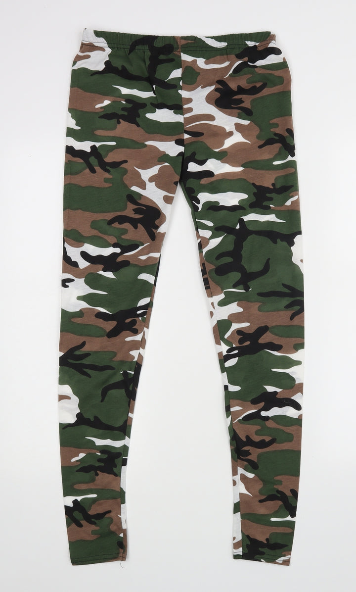Preworn Womens Green Camouflage Leggings L27 in