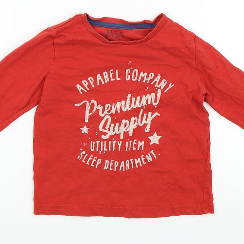 M&S Boys Red   Basic T-Shirt Size 3-4 Years