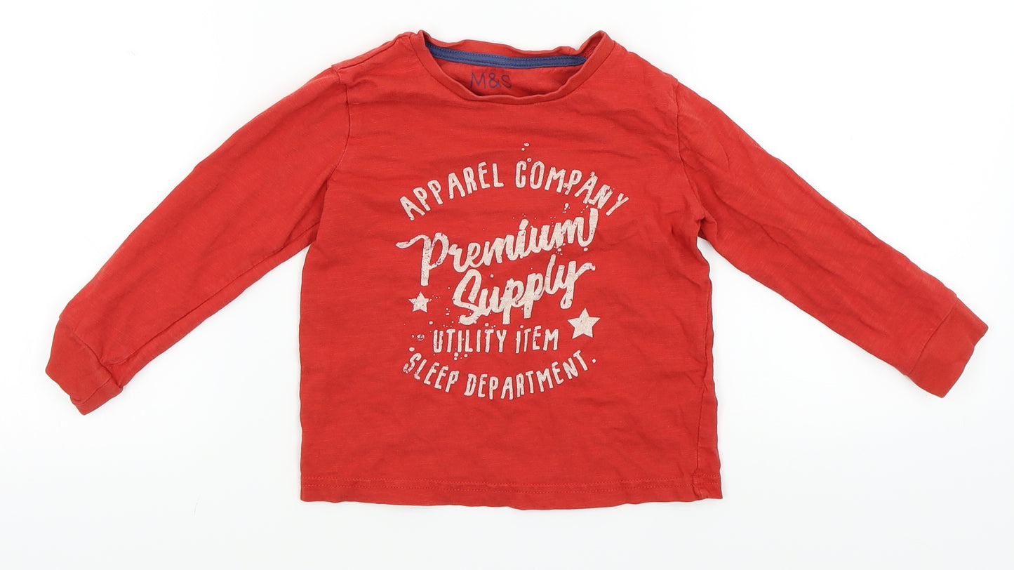 M&S Boys Red   Basic T-Shirt Size 3-4 Years