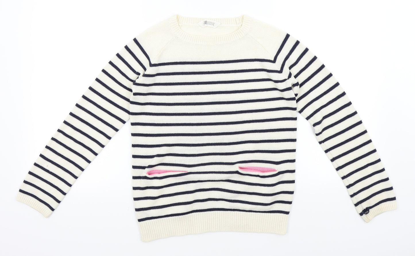 H&M Girls Beige Striped  Pullover Jumper Size 9 Years