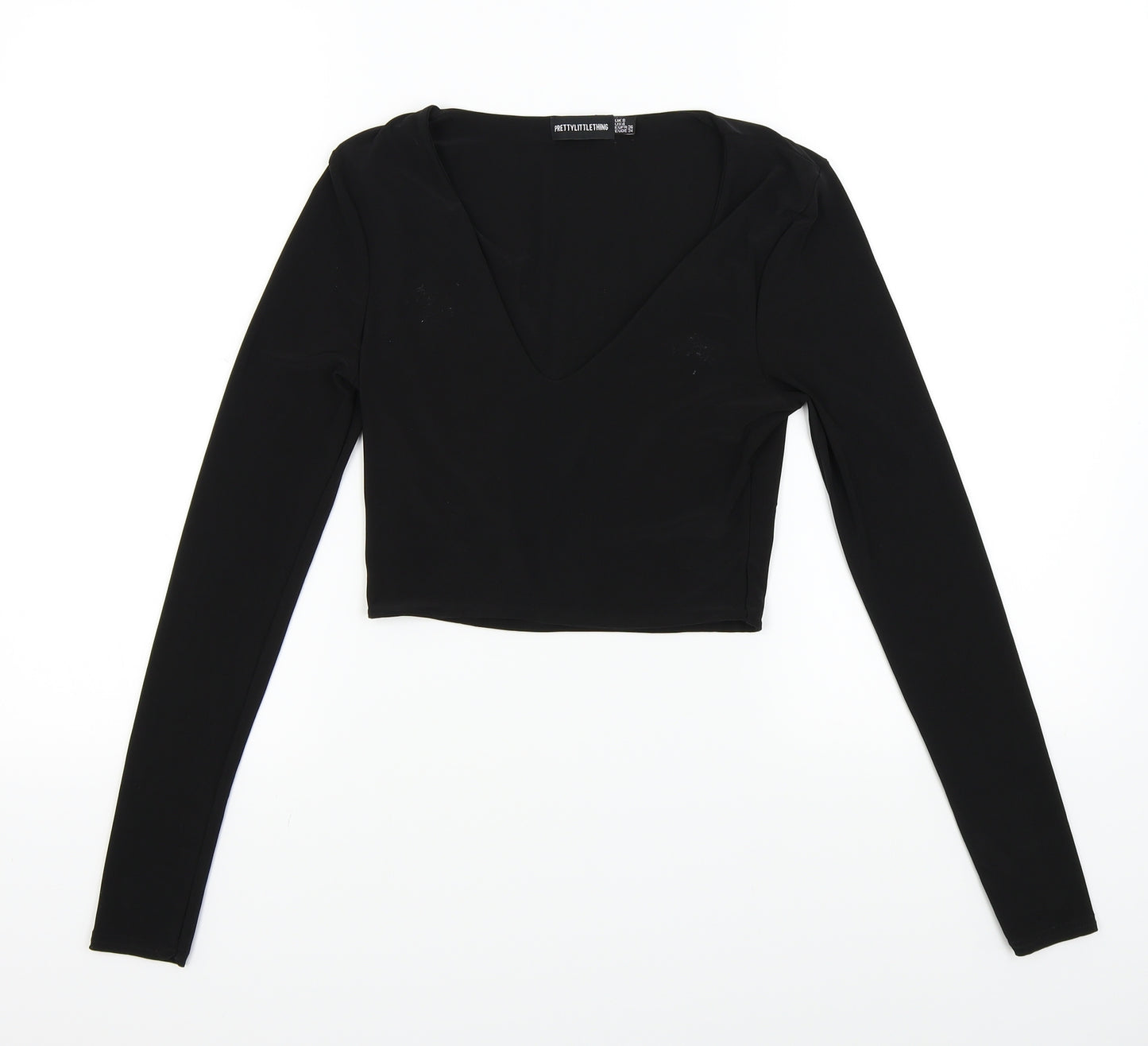 PRETTYLITTLETHING Womens Black   Cropped T-Shirt Size 8