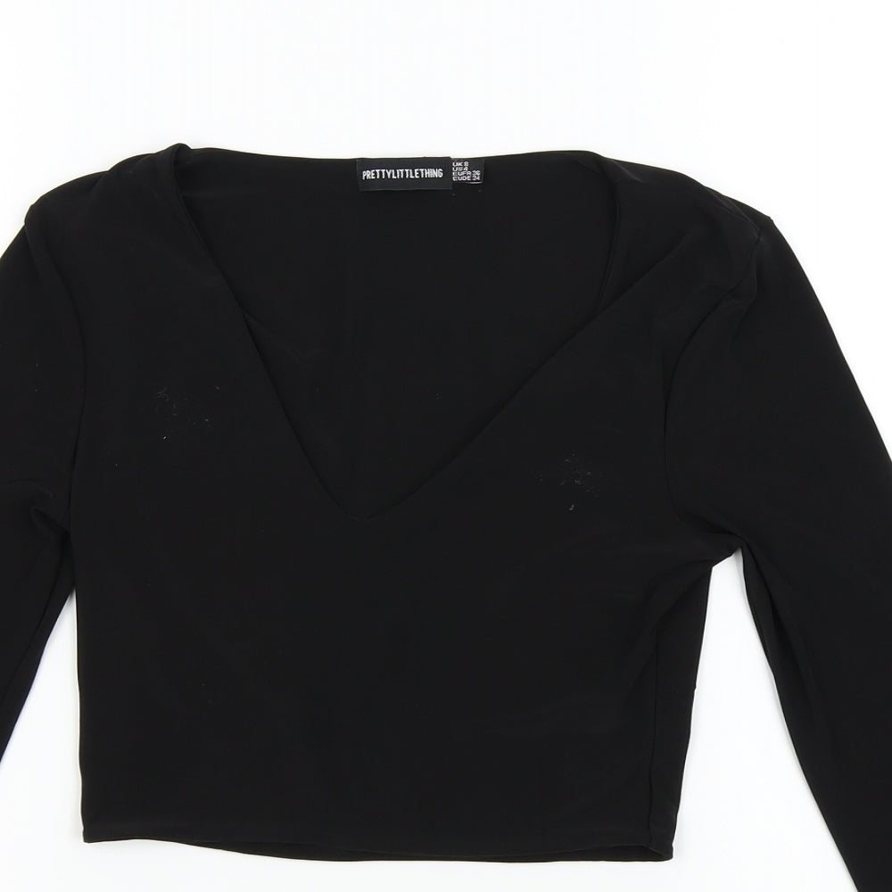PRETTYLITTLETHING Womens Black   Cropped T-Shirt Size 8
