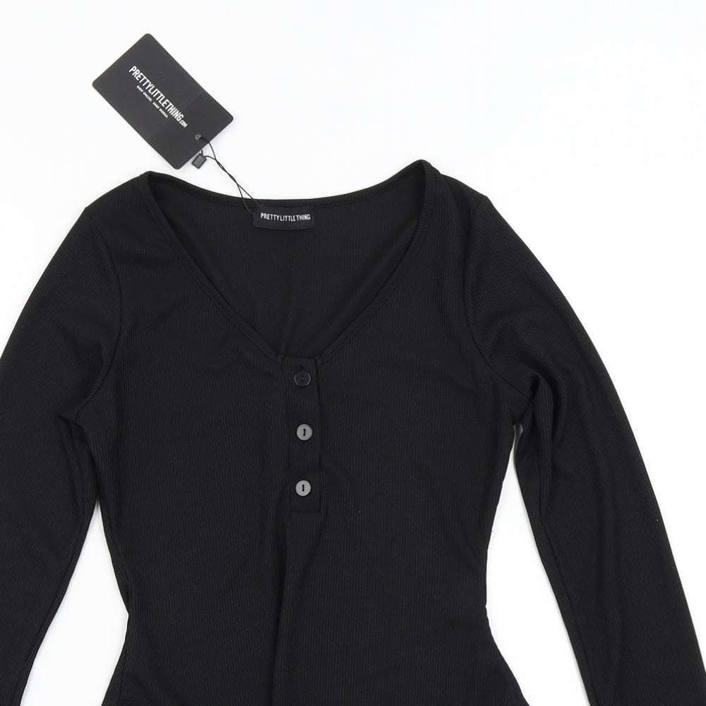 PRETTYLITTLETHING  Womens Black   Wrap T-Shirt Size 8