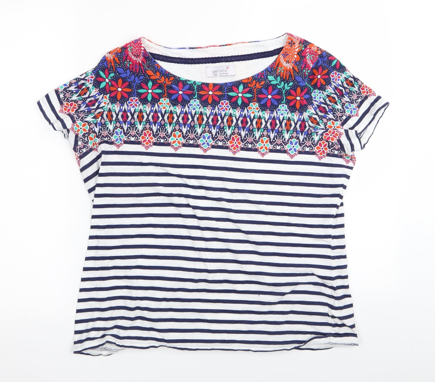 Per Una Womens White Striped  Basic T-Shirt Size 16