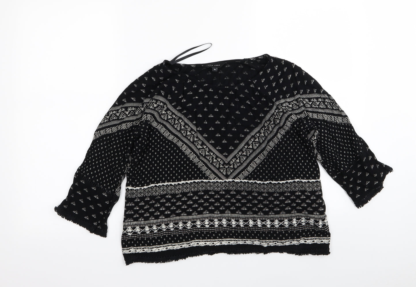 New Look Womens Black Geometric  Basic Blouse Size 10