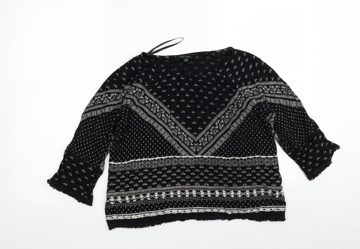 New Look Womens Black Geometric  Basic Blouse Size 10