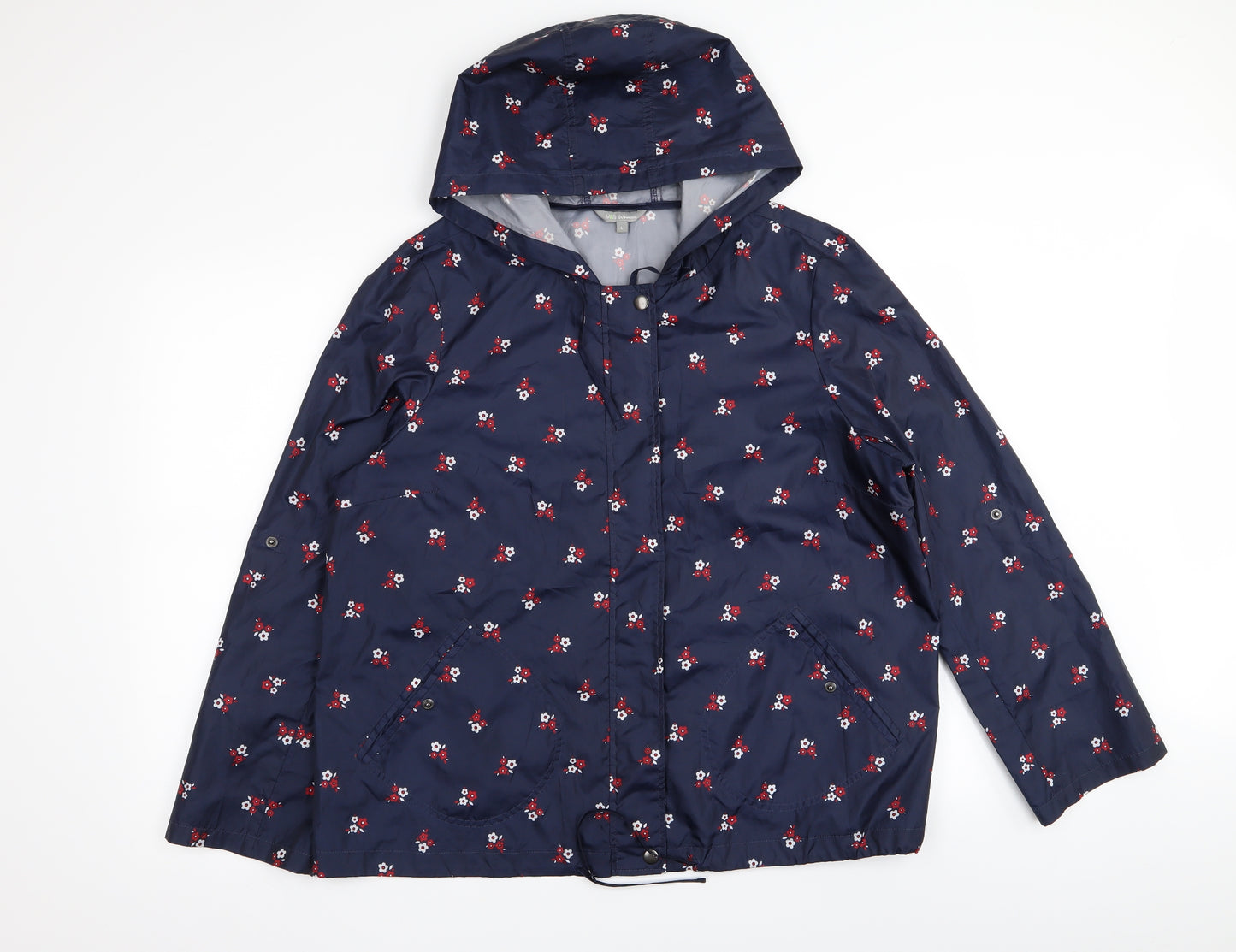 M&S Womens Blue Floral  Rain Coat Coat Size L