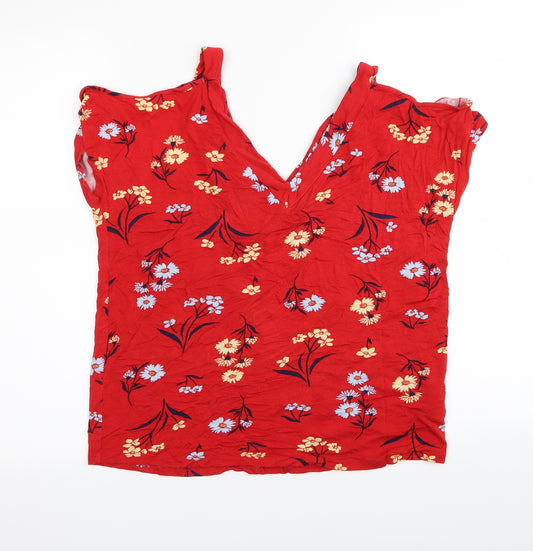 Front view of F&F women’s red floral basic t-shirt, size UK 8