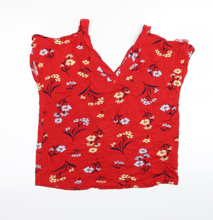 F&F Womens Red Floral  Basic T-Shirt Size 8