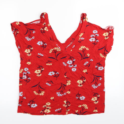 F&F Womens Red Floral  Basic T-Shirt Size 8