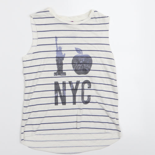 River Island Girls White Striped  Basic Tank Size 7-8 Years
