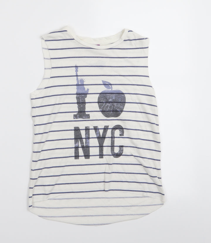 River Island Girls White Striped  Basic Tank Size 7-8 Years