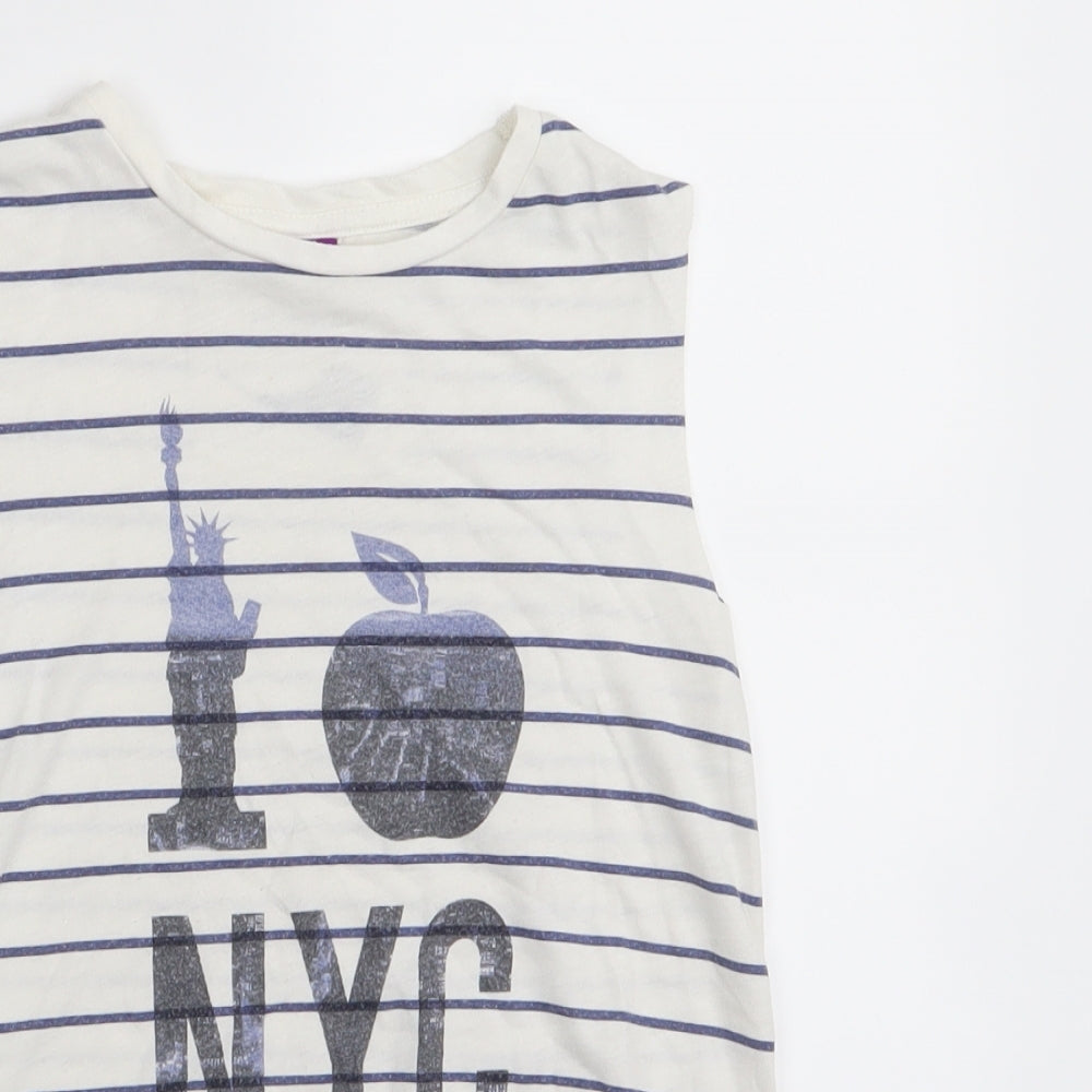 River Island Girls White Striped  Basic Tank Size 7-8 Years