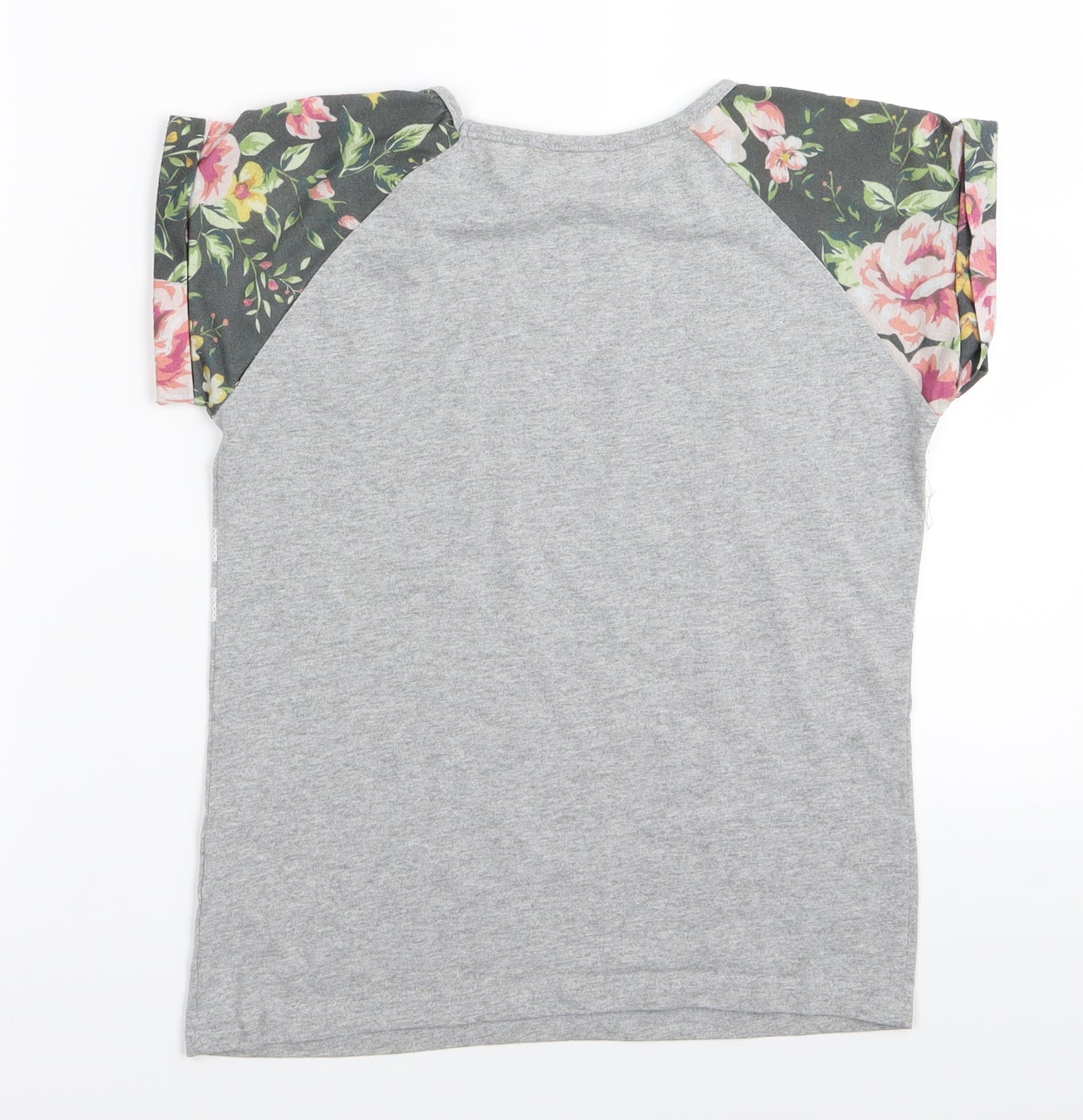 yd Girls Grey Floral  Basic T-Shirt Size 9-10 Years