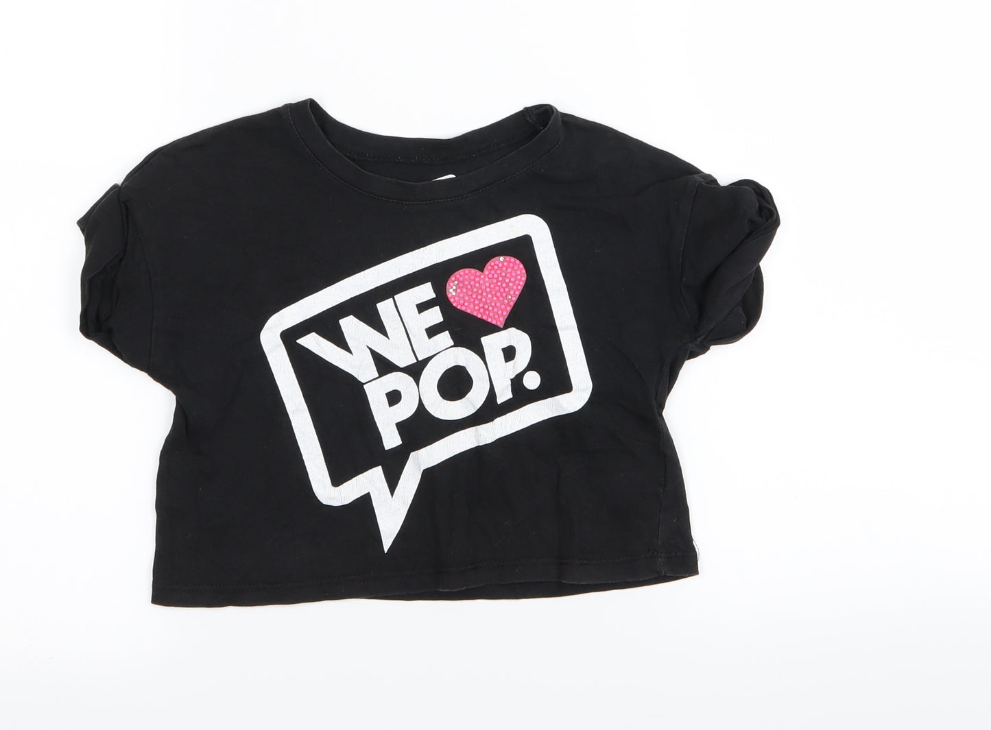 WE POP Girls Black   Basic T-Shirt Size 7-8 Years  - CROP