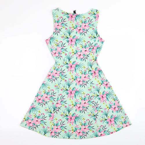 Divided by H&M Womens Green Floral  Fit & Flare  Size 8