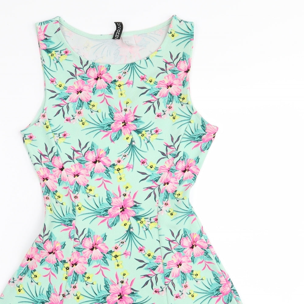 Divided by H&M Womens Green Floral  Fit & Flare  Size 8
