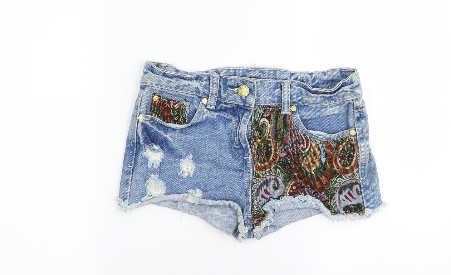 denim and co Womens Blue Geometric Denim Hot Pants Shorts Size 8