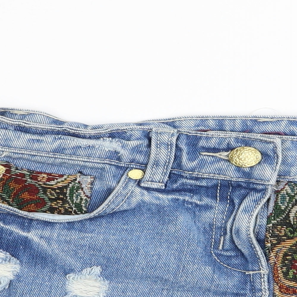 denim and co Womens Blue Geometric Denim Hot Pants Shorts Size 8