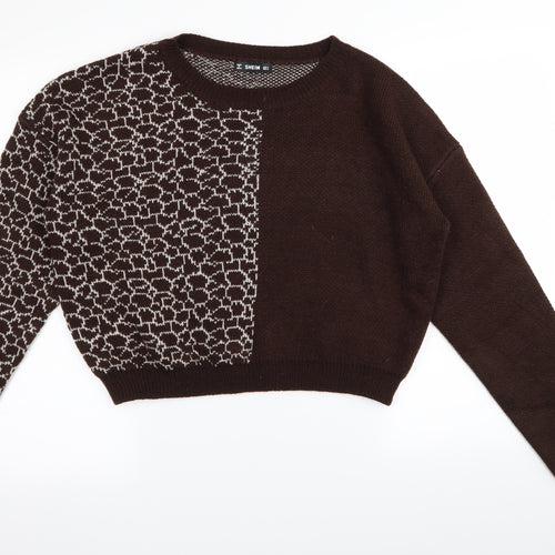 SheIn Womens Brown Geometric  Pullover Jumper Size S