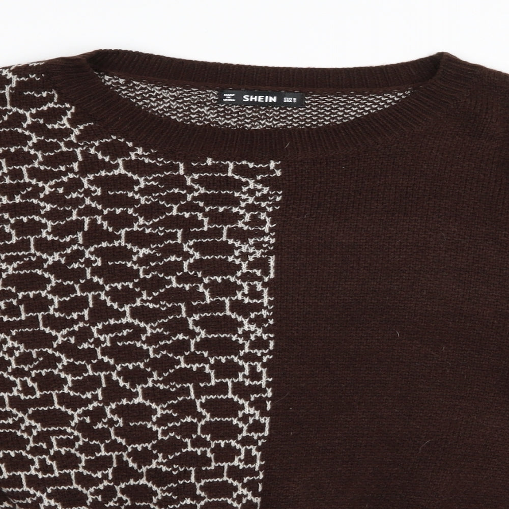 SheIn Womens Brown Geometric  Pullover Jumper Size S