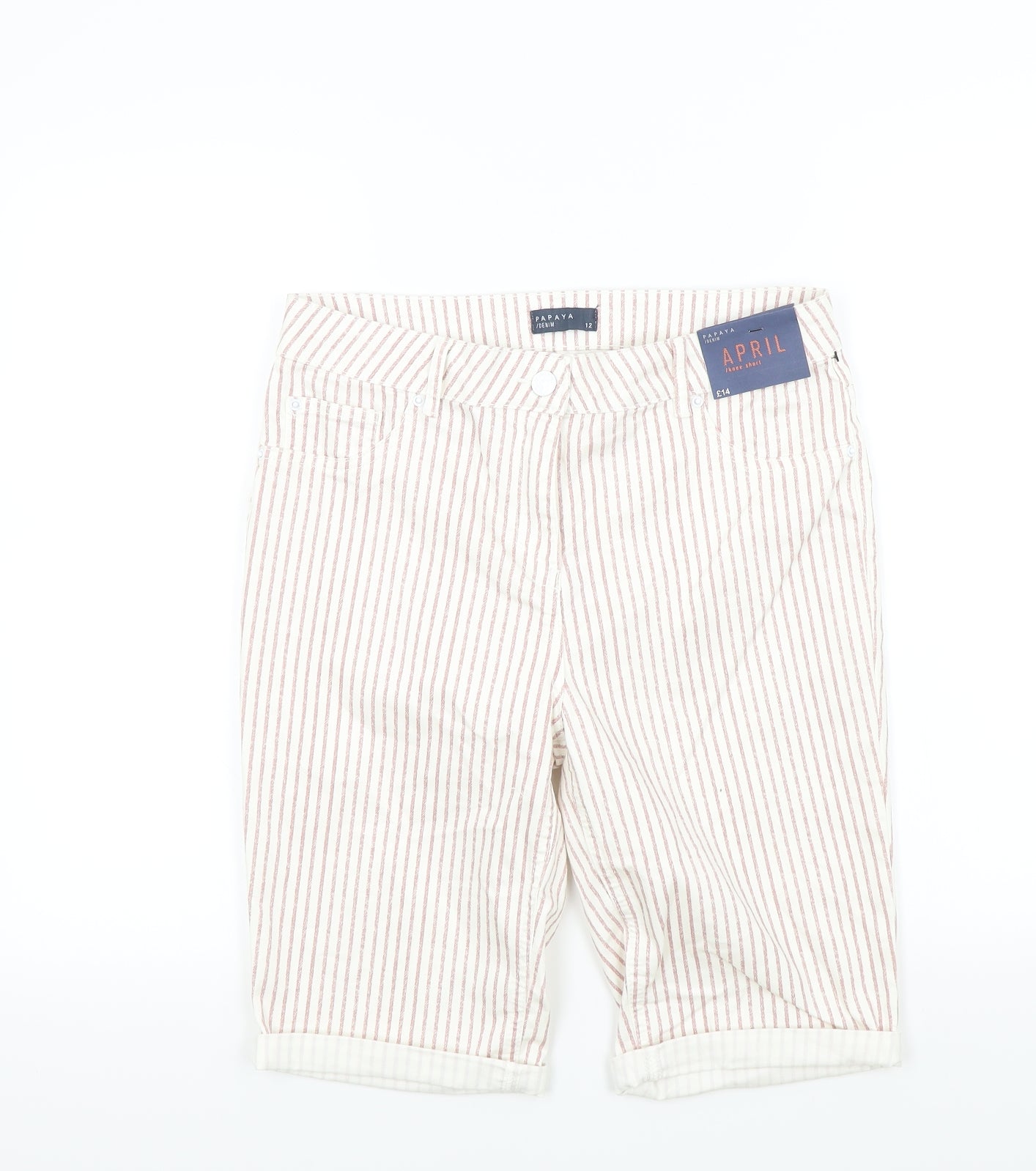 Papaya Womens Beige Striped  Bermuda Shorts Size 12