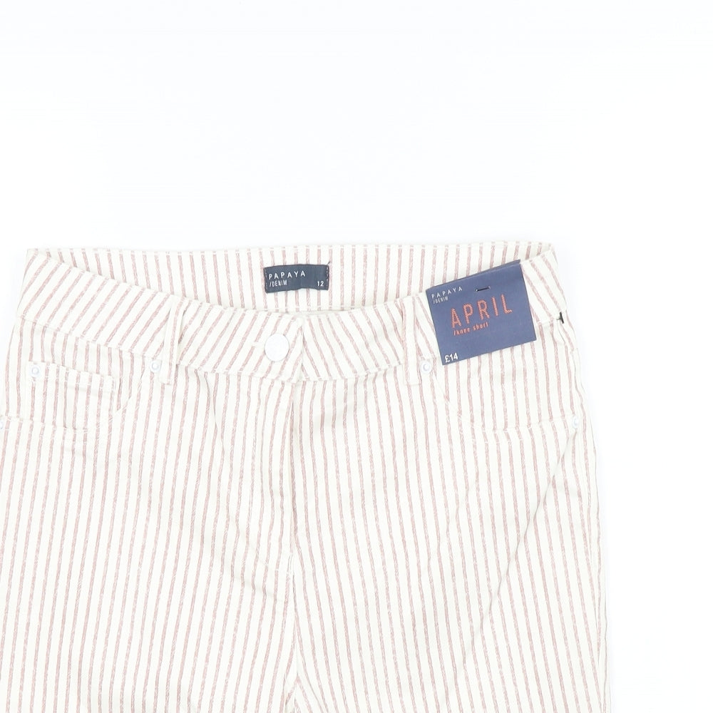 Papaya Womens Beige Striped  Bermuda Shorts Size 12