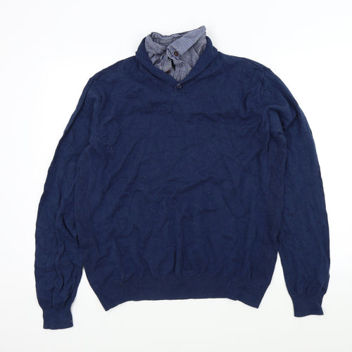 Ceader wood state Mens Blue   Pullover Jumper Size L  - shirt collar insert