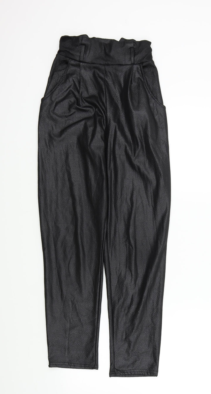 PRETTYLITTLETHING Womens Black Trousers Size 6 L25 in - Frill Detail