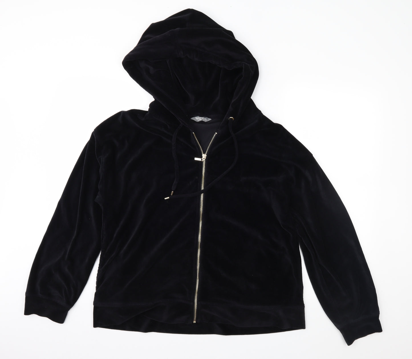 Nutmeg Womens Black  Velour Full Zip Hoodie Size 16