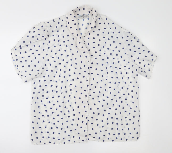 Features Womens White Polka Dot Basic Button-Up Size 14