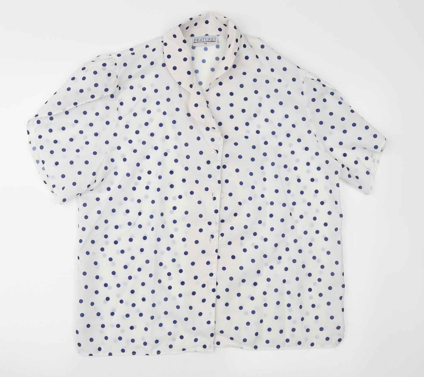 Features Womens White Polka Dot  Basic Button-Up Size 14
