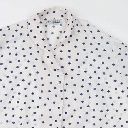 Features Womens White Polka Dot  Basic Button-Up Size 14