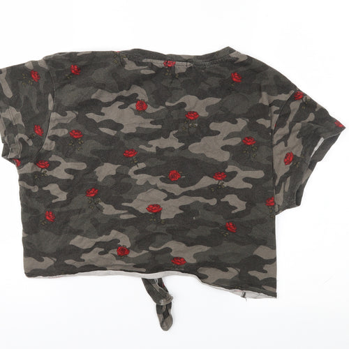 Bershka Womens Green Camouflage  Cropped T-Shirt Size L